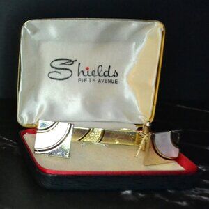 Vintage Shields Of Fifth Ave Cuff Links Matching Tie Tac MCM "Mad Men" Business